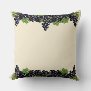 Cojín Decorativo Uvas y hojas azul morado en el Beige champagne