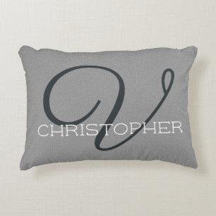 Cojín Decorativo V Nombre Personalizado Inicial Negro Blanco Gris