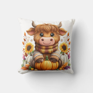 Cojín Decorativo Vaca Acogedora con Calabaza y Girasoles