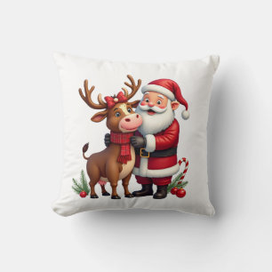 Cojín Decorativo Vaca Alta Escocesa de Navidad con Santa Escocés Vi
