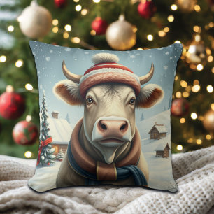 Cojín Decorativo Vaca cultivada con atuendo de invierno precoz e in