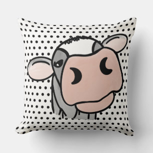 Cojín Decorativo vaca de dibujos animados negro blanco rosa beso gr