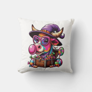 Cojín Decorativo Vaca de las Tierras Altas de Arcoíris Halloween