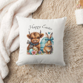 Cojín Decorativo Vaca de Pascua de las Tierras Altas y conejo