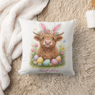 Cojín Decorativo Vaca Highland adorable con orejas de conejo Pascua