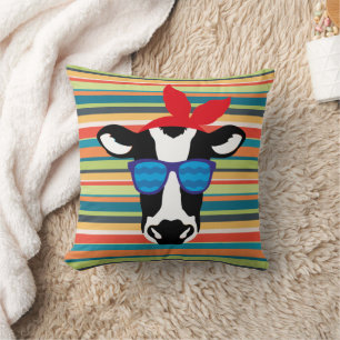 Cojín Decorativo Vaca hipster en franjas
