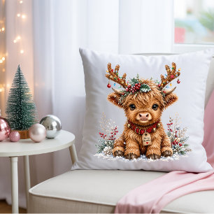 Cojín Decorativo Vaca navideña adorable de las Tierras Altas con cu