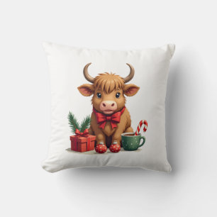 Cojín Decorativo Vaca navideña vintage de las Tierras Altas con reg