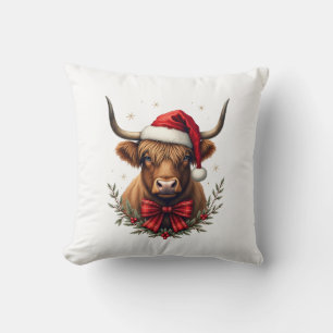 Cojín Decorativo Vaca navideña vintage de las Tierras Altas con som