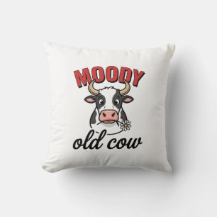 Cojín Decorativo Vaca vieja malhumorada Diseño de camiseta de vaca