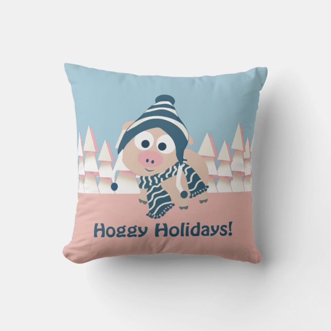 Cojín Decorativo ¡Vacaciones de Hoggy! Cerdo de invierno (Anverso)