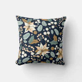 Cojín Decorativo Vacaciones de invierno de fondo negro de Poinsetti