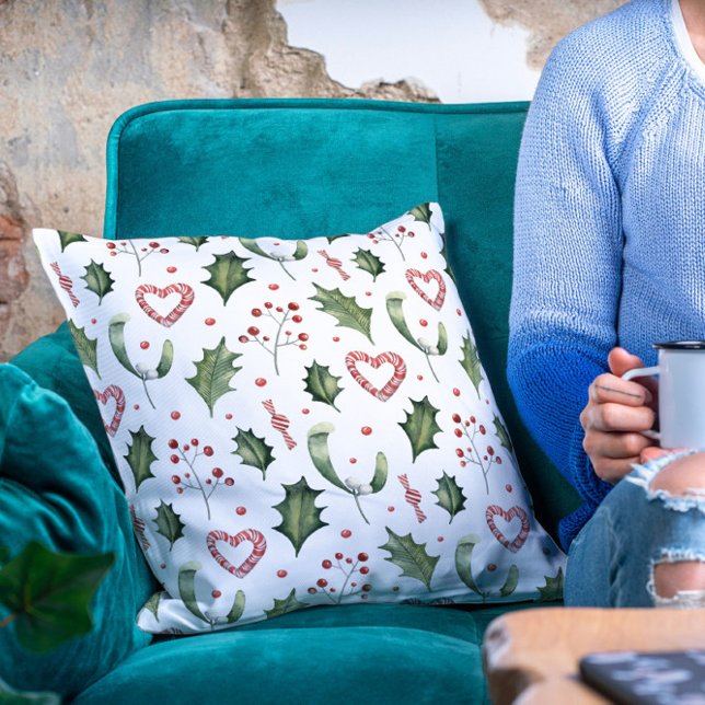 Cojín Decorativo Vacaciones de navidades Mistletoe Holly Candy Cane (Subido por el creador)