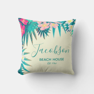 Cojín Decorativo Vacaciones de verano en Casa de Playa Tropical Flo
