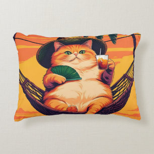 Cojín Decorativo Vacaciones divertidas de gato de verano retro