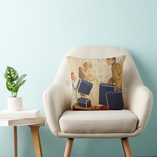 Cojín Decorativo Vacaciones familiares, papá, niños y maletas (Silla)