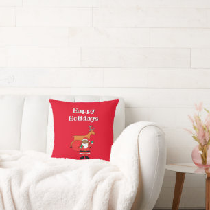 Cojín Decorativo Vacaciones felices rojas Papá Noel afroamericano