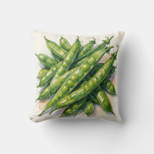 Cojín Decorativo Vainas de guisantes en acuarela