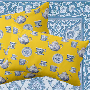 Cojín Decorativo Vajilla azul blanca de Chinoiserie vintage sobre a