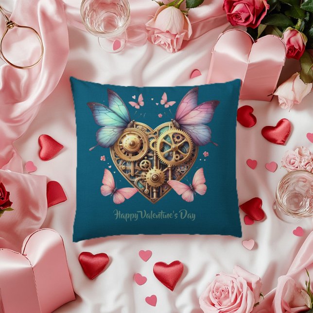 Cojín Decorativo Valentine Blue Morple Butterfly Steampunk Heart (Subido por el creador)