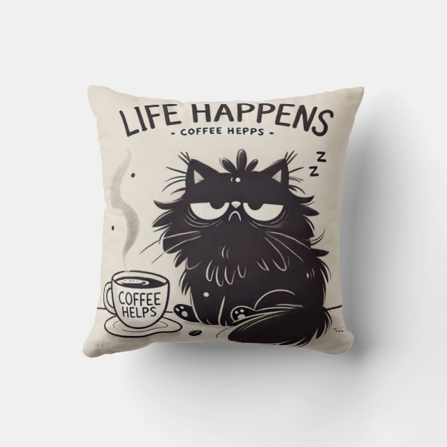 Cojín Decorativo Valentine Cat & Coffee Art Throw Pillow (Reverso)