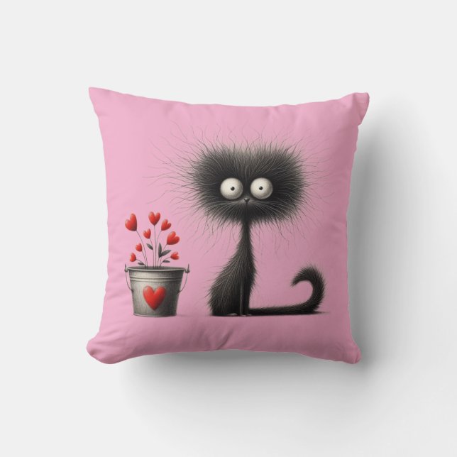 Cojín Decorativo Valentine Cat & Coffee Art Throw Pillow (Anverso)