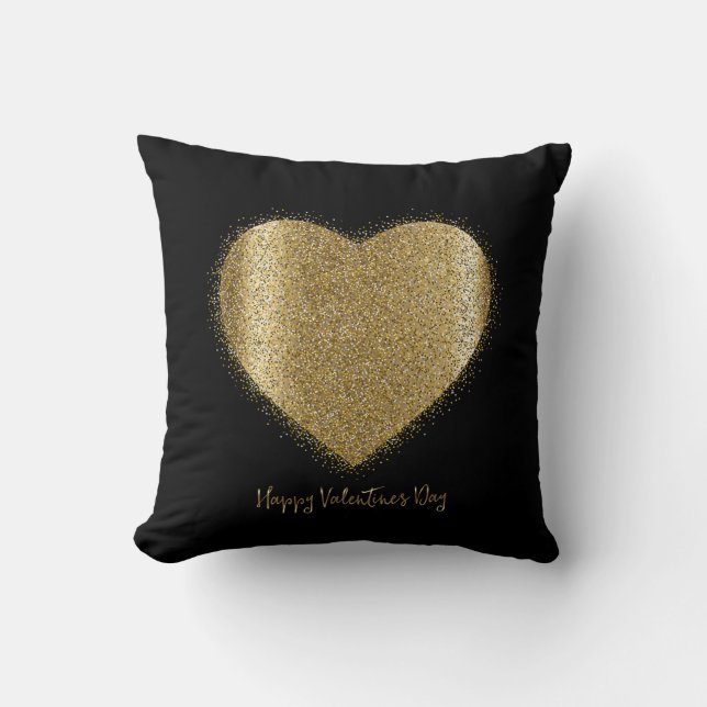 Cojín Decorativo Valentine Day Gold Dust Heart sobre fondo negro (Anverso)