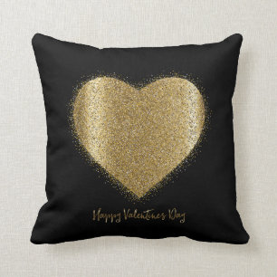 Cojín Decorativo Valentine Day Gold Dust Heart sobre fondo negro