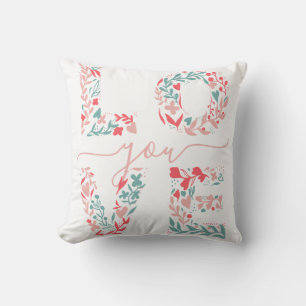 Cojín Decorativo Valentine Love Elegant Floral Rosa Cute Typografía