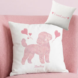 Cojín Decorativo Valentine Pink Poodle Pillow with Custom Name