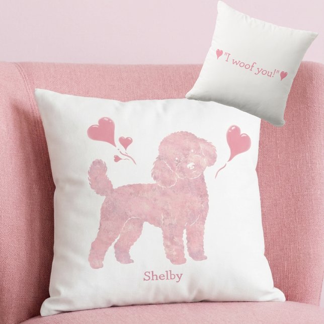 Cojín Decorativo Valentine Pink Poodle Pillow with Custom Name (Subido por el creador)