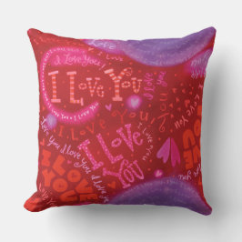 Cojín Decorativo Valentine Pink Red Hearts I Love You Typografy