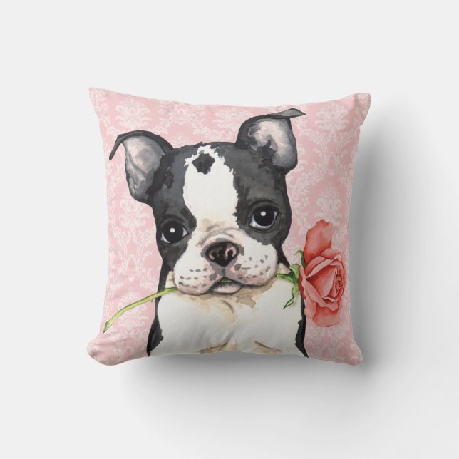 Cojín Decorativo Valentine Rosa Boston Terrier (Anverso)