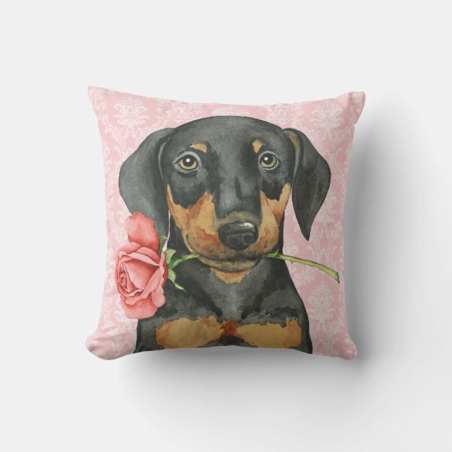 Cojín Decorativo Valentine Rosa Doberman (Anverso)