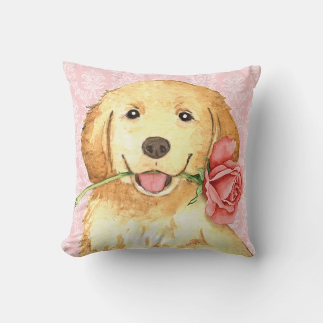 Cojín Decorativo Valentine Rosa Golden Retriever (Anverso)
