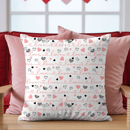 Cojín Decorativo Valentine’s Day Pillow Pink Black Hearts Sketch 