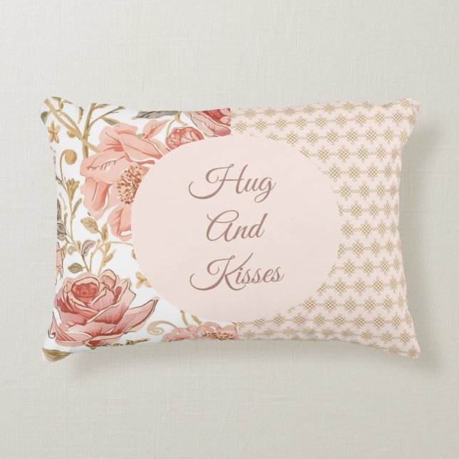 Cojín Decorativo Valentine's Day, Hug and Kisses, Flowers, Pixels (Anverso)