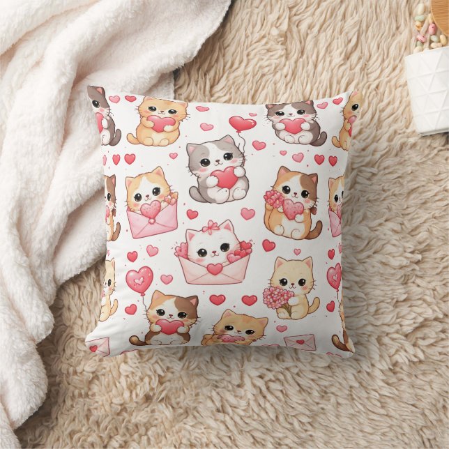 Cojín Decorativo Valentine's Day Kawaii Cat Pattern Throw Pillow (Manta)