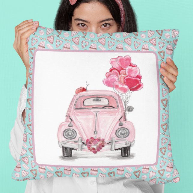 Cojín Decorativo Valentine's Day Love Bug Cute Car (Subido por el creador)