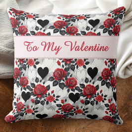 Cojín Decorativo Valentine's Day Romantic Red Roses Black Hearts