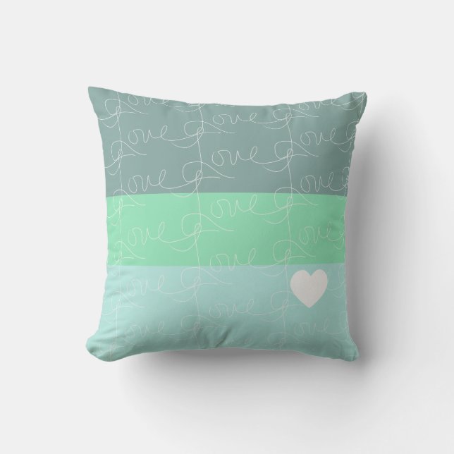 Cojín Decorativo Valentines Heart-Drawn Love Blue Green (Anverso)