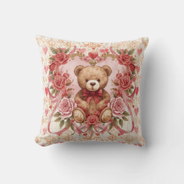 Cojín Decorativo Valentine's ,Teddy Bear,Pink Love Heart and Flower