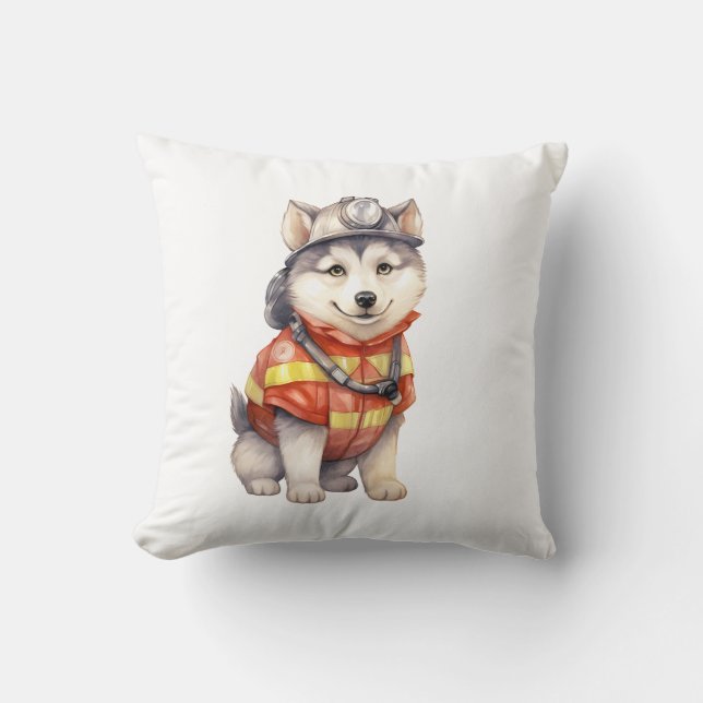 Cojín Decorativo Valiente bombero Siberian Husky Dog honrando (Anverso)