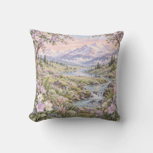 Cojín Decorativo Valle de flores de la corriente alpina lila