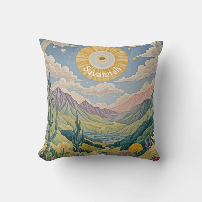 Cojín Decorativo Valle Tranquilo: Paisaje Pastel (Anverso)