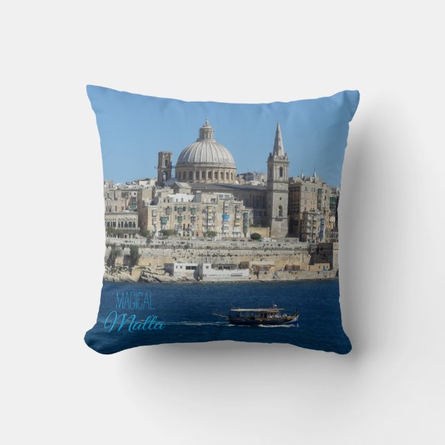 Cojín Decorativo Valletta Skyline Harbour Landscape Malta Souvenir (Anverso)