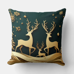 Cojín Decorativo Vals del Bosque Dorado – Reno y Adornos