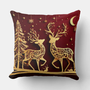 Cojín Decorativo Vals del Gran Reno – Patrón Navideño Caprichoso