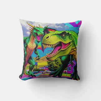 Cojín Decorativo Vamos a Jugar - Dragón Verde y Dinosaurio