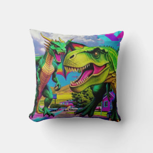 Cojín Decorativo Vamos a Jugar - Dragón Verde y Dinosaurio
